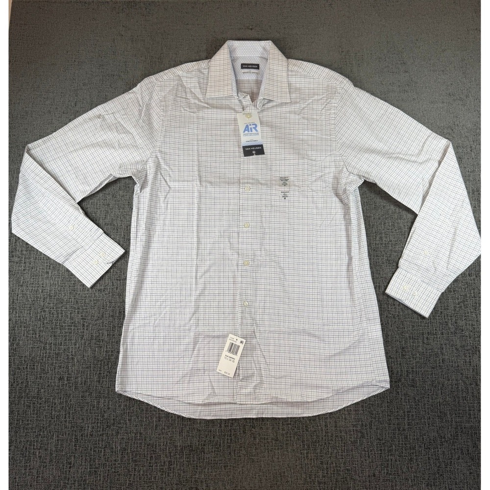 Van Heusen Air Regular Fit Dress Shirt Blue Graphite Grid 15.5 34/35